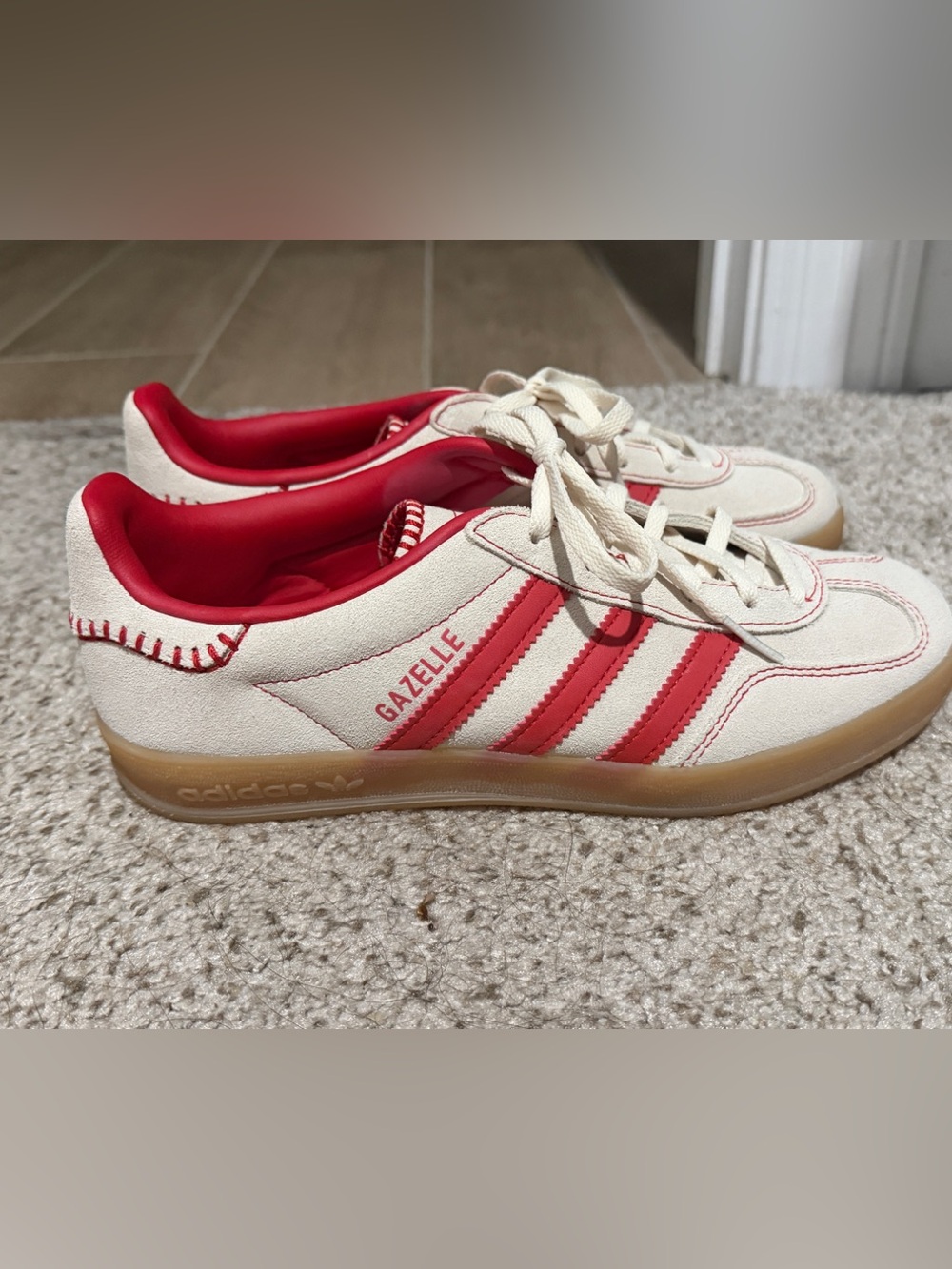 adidas Gazelle Cream and Red Athletic Sneakers